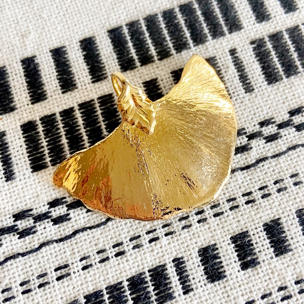 Gold Dipped Gingko Leaf Necklace Charm - image 1